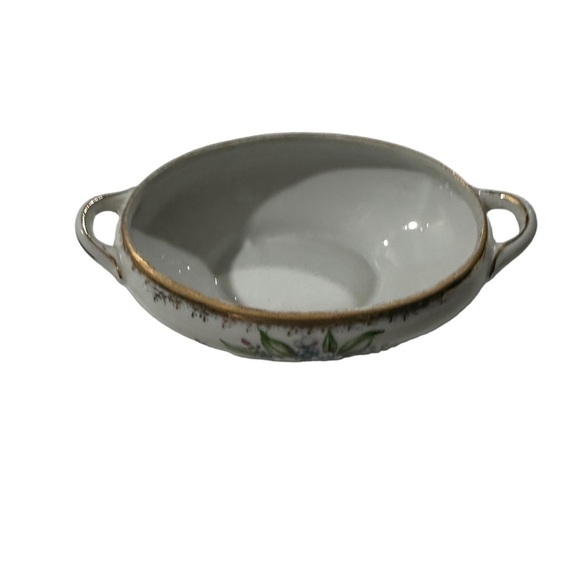 Vtg Forget Me Not White & Blue Flowers Glazed Stoneware Trinket Dish & Lid 7x4” - Picture 6 of 11